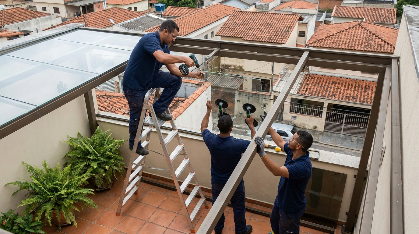 Cobertura de vidro em terraço com telhados em Porto Alegre-RS